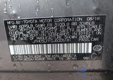 2018 Lexus Ls 500 from USA, damaged, VIN JTHC5LFF0J5005181